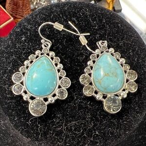 Turquoise and Silver Teardrop Earrings